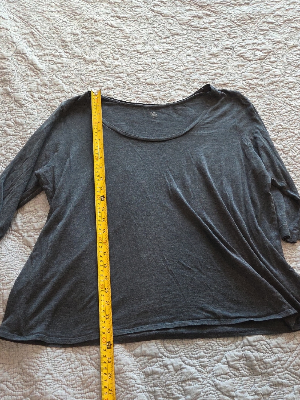 Eileen Fisher Charcoal Grayish Blue Silk Long Sleeve Scoop Neck Top Size XL! - Picture 7 of 7